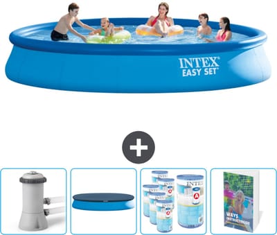 Intex Rond Opblaasbaar Easy Set Zwembad - 457 x 84 cm - Blauw - Inclusief Pomp Afdekzeil - Filters - Zwembadgids