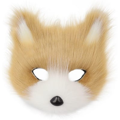 Masque de Renard en Fausse Fourrure Masque Animal Chat Moelleux Demi-Visage Halloween Cosplay Fête Costume