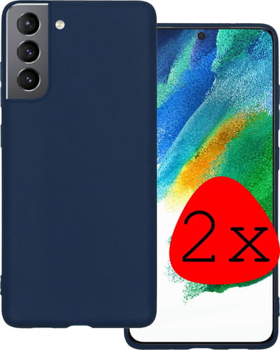 Hoesje 2 Stuks - Geschikt voor Samsung Galaxy S21 FE - Sterk & Shockproof - Case Siliconen - Back Cover - Telefoon Hoes - Donkerblauw
