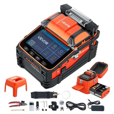 VEVOR Glasvezellasser, 6 Motoren, 0,1 mm Kernuitlijning, Fusielasser met VFL OPM voor SM MM DS NZDS, 5S Lassen, 15s Verwarmen, 5 inch Touchscreen, 3-in-1 Glasvezelhouder, 7800mAh