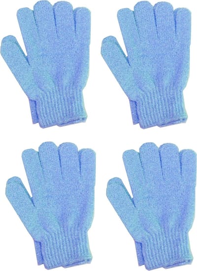 4 paar - Badhandschoenen - Vijfvingerige Scrub Badhanddoeken - Badhandschoenen - Exfoliërende Badhandschoenen - Blauw