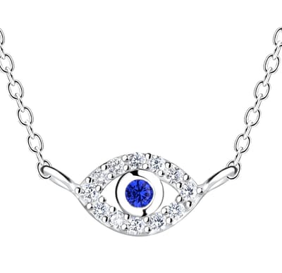 Joy|S - Zilveren boze oog ketting - 45 cm - evil eye - zirkonia
