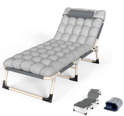 Miryx Klapbed - Veldbed - Bed - Campingbed - Camping bed - Opvouwbaar - lichtgewicht - Met Matras - Ijzeren frame - Grijs