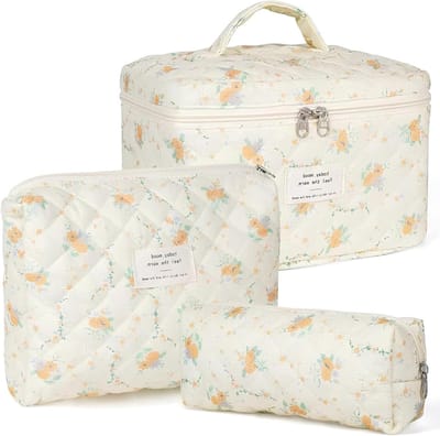 Bloemige Make-up Set met Gevoerde Make-up Tas voor Vrouwen en Meisjes - Perfect voor Reizen en Organisatie