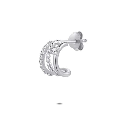 Twice As Nice Oorbel in zilver per stuk, halve oorring, steentje