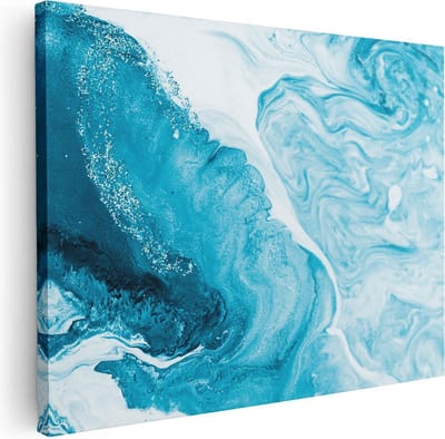 Artaza Canvas Schilderij Marmer Abstract - 40x30 cm - Klein - Wanddecoratie Blauw - Muurdecoratie Abstracte Kunst - Kamer Accessoires