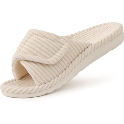 Litfun Orthopedische Huisslippers voor Dames Verstelbare Voetboogondersteuning Binnenslippers Open Teen Corduroy Slaapkamer Schoenen 39 white
