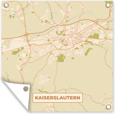 Tuin poster Kaiserslautern - Kaart - Vintage - Plattegrond - Stadskaart - 200x200 cm - Tuindoek