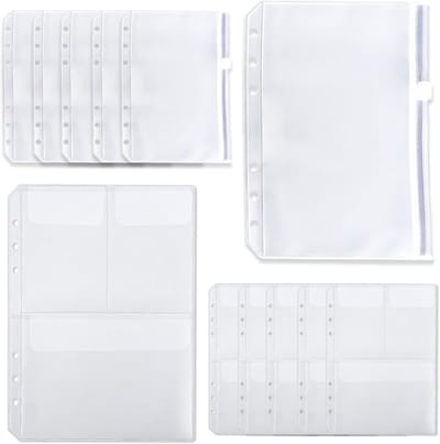 SnelShoppen - 12PCS A5 Zipper Binder Pockets, 6-Hole PVC Zipper Folders, Waterproof Loose Leaf Bags voor Thuis, Kantoor en School