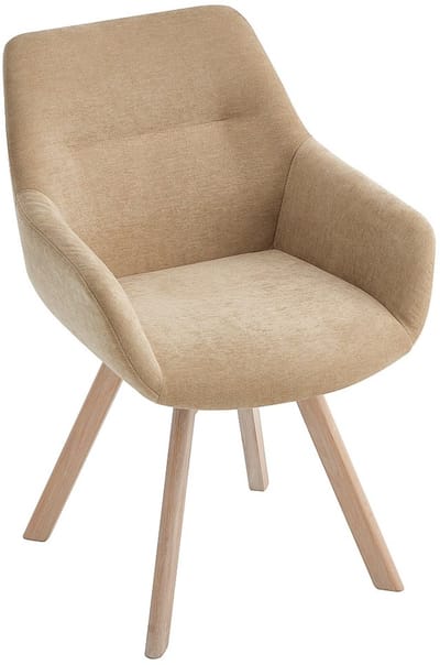 Vente-unique Set van 2 draaistoelen met armleuningen van stof en eikenhout - Beige - VELBURY