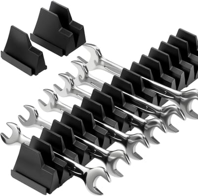 Dailygoods- Moersleutelorganizer met magneetstrip - Gereedschapshouder voor 48 sleutels - Set van 20 stuks - Corrosiebestendig - Zwart - Ideaal voor vochtige omgevingen