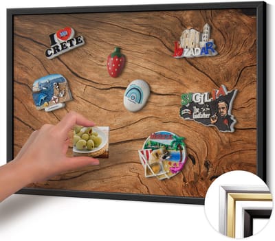 Wallfluent - Bruin Magneetbord met Ontwerpen - 60 cm x 40 cm - Magneetbord met Zwarte Frame - Gebarsten houttextuur - Magneetbord Voor Thuiskantoor - Magneetbord voor Herinneringen - Magnetisch Bord voor Thuis en Kantoor