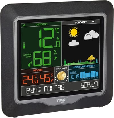 Weerstation Draasloos Binnen/Buiten - Weerstation - Zwart - Draadloze Temperatuur- en Vochtigheidsmeting - Weersvoorspelling - Voor Binnen en Buiten