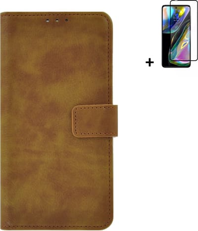 MoDo hoesje Geschikt voor Motorola Moto G52 - Kunstleer Book Case - Bruin hoesje met full screenprotector