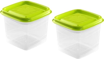 Hega Hogar Vershoudbakjes - set 2x stuks - 0.7 liter - transparant/lime groen - L11 x B11 x H12 cm - Mealprep - Maaltijden bewaren