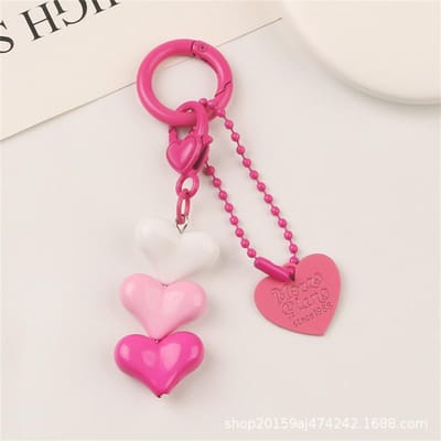 Porte-clés en forme de cœur empilés pour filles, étui pour écouteurs, pendentif, accessoires pour sac à dos, porte-clés d'amitié, cadeaux pink