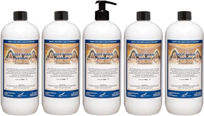 Body & Hair Hamam 1 liter met zwarte pomp - set van 5 stuks - 2 in 1 voor lichaam en haar - voordeelverpakking