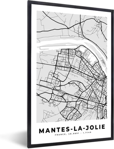 Fotolijst incl. Poster - Mantes-la-Jolie – Plattegrond – Frankrijk – Kaart – Stadskaart - 40x60 cm - Posterlijst