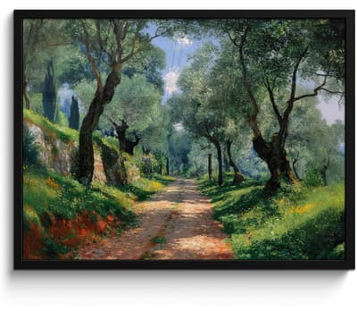 Poster in lijst - Fotolijst 80x60 cm - Posters - Pad - Bomen - Schaduw - Posterlijst zwart - Decoratie - Wanddecoratie woonkamer - Muurdecoratie slaapkamer