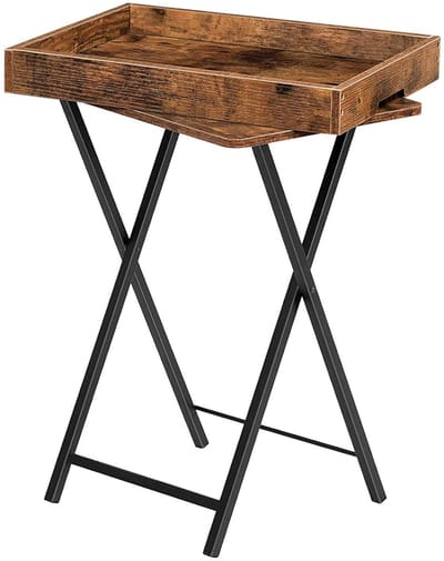 TRANKIELO® - Industrieel Opklapbaar Bijzettafeltje - Afneembaar Houten Dienblad - Veelzijdige Tafel - Donkerbruin