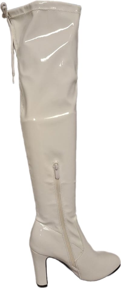 LUCKYSHOES-OVERKNIE LAARS-LAKLEER-WHITE-8 CM HAK-39
