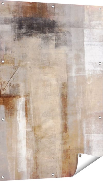Gards Tuinposter Abstracte Kunst Bruin met Beige - 80x120 cm - Tuindoek - Tuindecoratie - Wanddecoratie buiten - Tuinschilderij