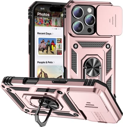 Coverup Hoesje - Geschikt voor iPhone 16 Pro Max Hoesje - Coverup Ring Kickstand Back Cover met Camera Shield - Rose Gold