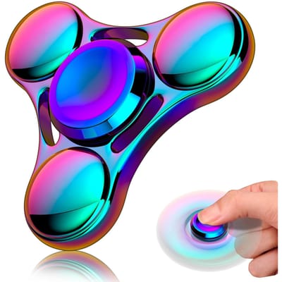 Regenboog Fidget Spinner Speelgoed - Metalen UFO Kleine Handheld Vinger Spinners Cadeau voor Kinderen Volwassenen Focus Bureau Vingertop Draaitol blue