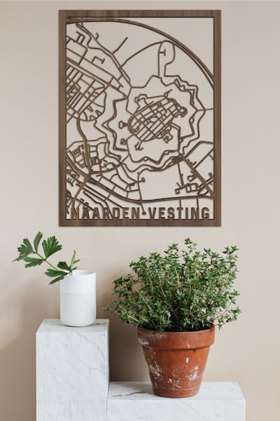 Houten Stadskaart Naarden-Vesting Notenhout 50x70cm Wanddecoratie Voor Aan De Muur City Shapes