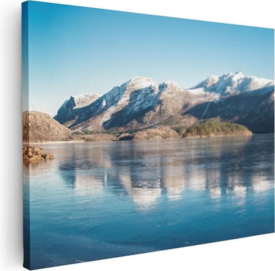 Artaza Canvas Schilderij Winterlandschap - 40x30 cm - Klein - Wanddecoratie Bergen - Muurdecoratie Meer - Schilderijen Op Canvas