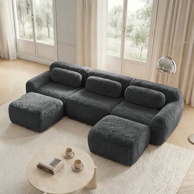MODFU Modulaire Bank - U-Vormig - Montagevrij - Minimalistisch - Voor Woonkamer - Pluche - Grijs