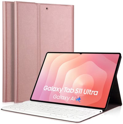 Hoes met toetsenbord geschikt voor Samsung Galaxy Tab S11 Ultra - Keyboard Book Case Cover Hoesje Rosegoud