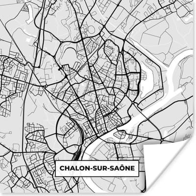 Poster Stadskaart - Frankrijk - Kaart - Chalon-sur-Saône - Plattegrond - 100x100 cm XXL