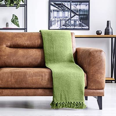 Gerecycled Katoenen Wafel Plaid in Pistache Groen - 50x60cm