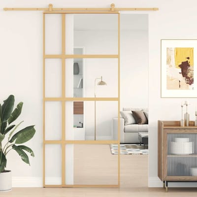 vidaXL - Schuifdeur - 90x205 - cm - helder - ESG-glas - en - aluminium - goudkleurig