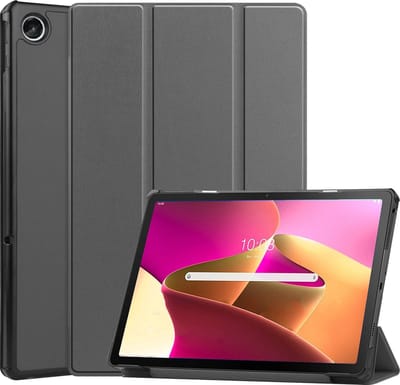 Hoes - Geschikt voor Lenovo Tab M10 Plus (3e / 3rd Generatie) - Dun & Stevig - Trifold Bookcase - Hard Cover - Hardcover Book Case - Tablet Hoesje - Grijs