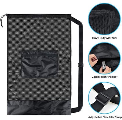 BROTOU Extra Large Mesh Sports Ball Bag, Durable Drawstring Bag for Basketball, Volleyball, Baseball, Swimming - ShopVlot