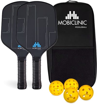 Mobiclinic Mobiall - Pickleball Set - 2 glasvezel rackets en 4 ballen - Draagtas - Goedgekeurde - Polypropyleen Kern - Anti-Slip Grip