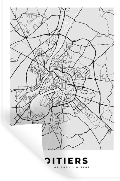 Muurstickers - Sticker Folie - Poitiers - Plattegrond - Frankrijk - Kaart - Stadskaart - 20x30 cm - Plakfolie - Muurstickers Kinderkamer - Zelfklevend Behang - Zelfklevend behangpapier - Stickerfolie