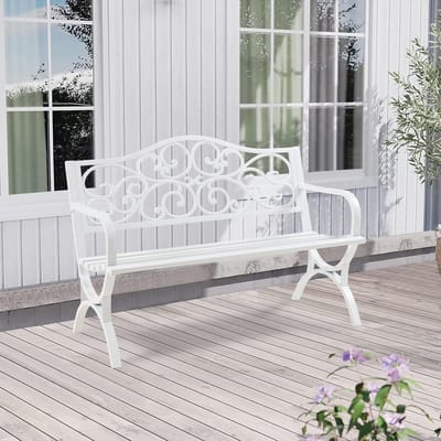 Tuinbank met Rugleuning en Armleuningen - Metalen Zitbank voor Buiten - 127x53x79 cm - Wit
