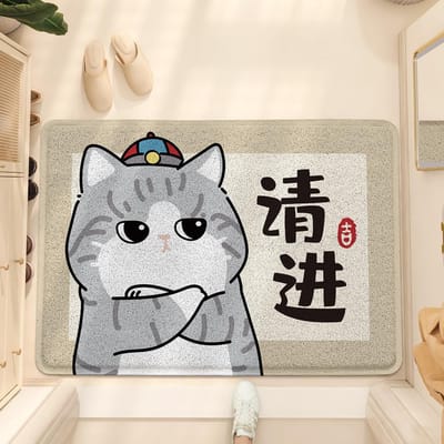 Cartoon Vloermat Entree Deur Vlekbestendig Draadring Rood Nieuwjaar Kat Entree en Uitgang Veilige Deur Schrapende Voetmat 45*75cm white