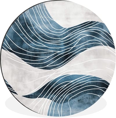 WallCircle - Wandcirkel - Muurcirkel - Lijnen - Golven - Abstract - Blauw - Aluminium - Dibond - 30x30 cm - Binnen en Buiten
