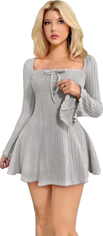 Korte Zomerse Jurk met open Hals - Grijs - Sexy - Dames - Maat XL