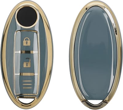 kwmobile autosleutel hoesje geschikt voor Nissan 3-knops autosleutel hoes - TPU autosleutel behuizing - Beschermende auto sleutel case - Sleuteletui in blauw / goud