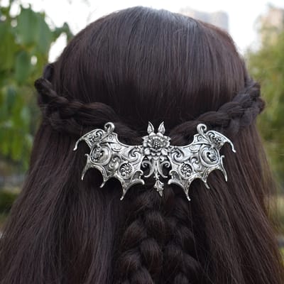 Grandes Pinces à Cheveux Métal Vintage Chauve-souris - Pinces Fleur Celtique pour Cheveux Épais Cadeaux pour Filles