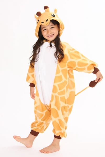 KIMU® Onesie Giraf Pakje - Maat 110-116 - Girafpak Kostuum Oranje Geel Giraffe Pak - Kinder Zacht Jumpsuit Pyjama Dierenpak Jongen Meisje Festival