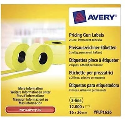 Verpakking met 10 rollen Zelfklevende Etiketten - 12.000 Stuks Geel, Format 26 x 16 mm - Perfect voor Kantoor en Creatieve Projecten
