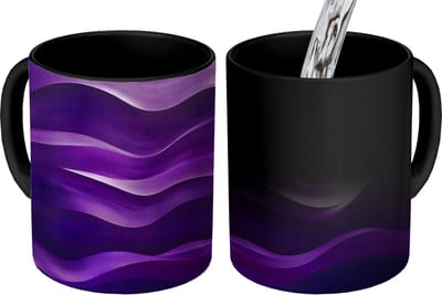 Magische Mok - Foto op Warmte Mokken - Koffiemok - Golven - Abstract - Paars - Magic Mok - Beker - 350 ML - Theemok
