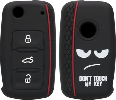 kwmobile autosleutel hoesje geschikt voor VW Skoda Seat 3-knops autosleutel - Autosleutel behuizing in wit / zwart / rood - Don't Touch My Key design