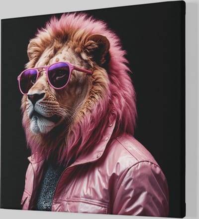 Vierkant Canvas Schilderij - Roze Leeuw - Cool - 60x60x2 cm